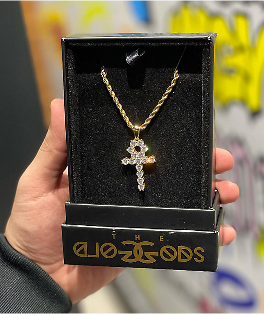 The Gold Gods Diamond Ankh Cross Pendant 22" Necklace